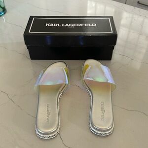 Karl Lagerfeld Billi Lucite Iridescent Flat Slides Size 8